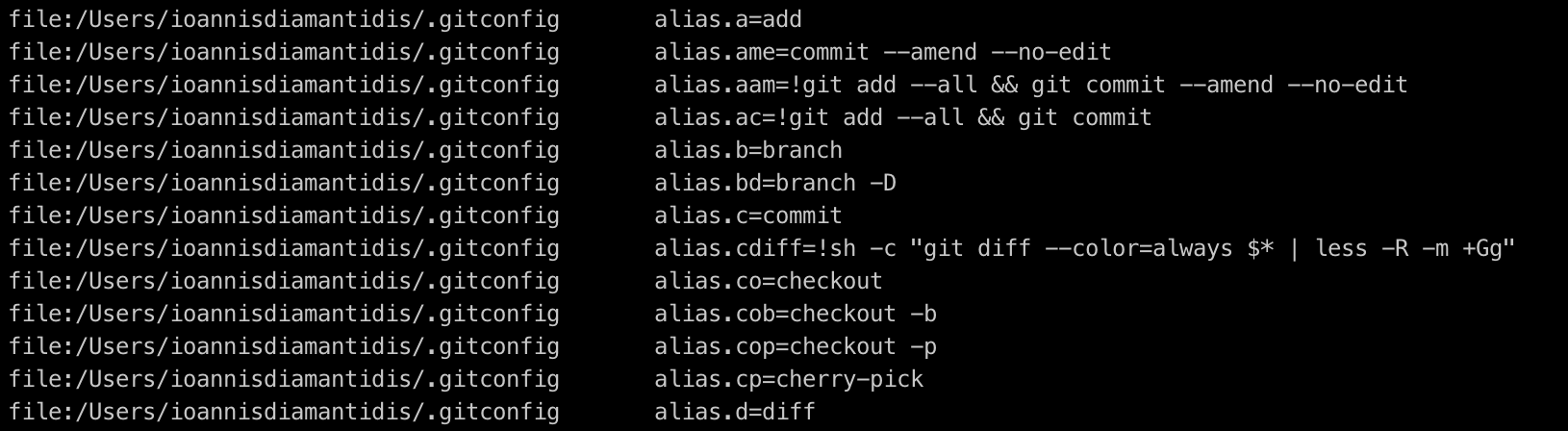 Git Config list screenshot