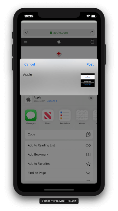 Default extension UI screenshot