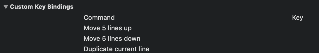 custom bindings menu in xcode screenshot